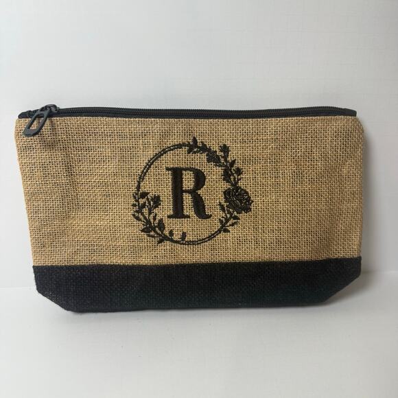 Personalized Monogram Jute Makeup Bag Letter R - Picture 6 of 6